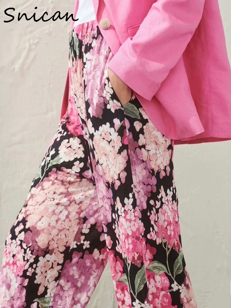 Женские розовые широкие брюки с цветочным принтом модные повседневные Прямые boho