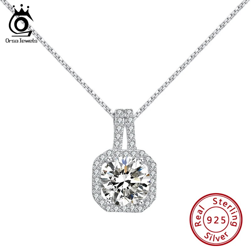 

ORSA JEWELS Latest 925 Slide Pendant Necklace For Women Sterling Silver Clear AAAA Zircon Fashion Gift Party Daily Jewelry SN174