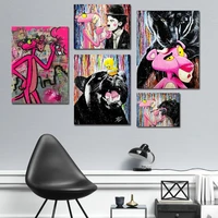 street graffiti art colorful posters and prints pink panther animals canvas painting wall art picture home decor for living room