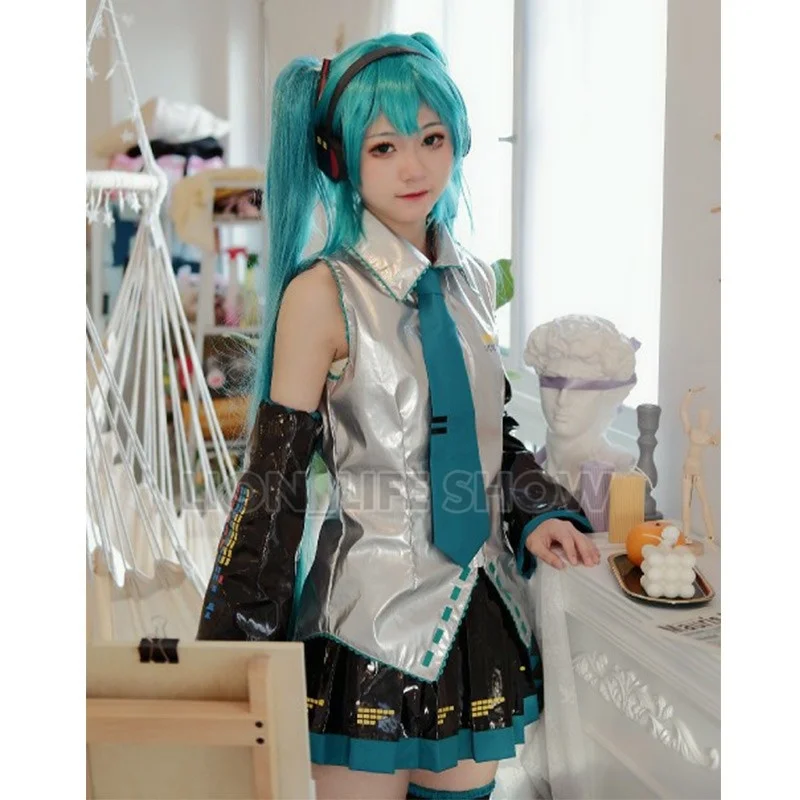 

Anime Super Alloy Miku Vocaloid Cosplay Costumes Dress Girl's Cloth any size PU leather