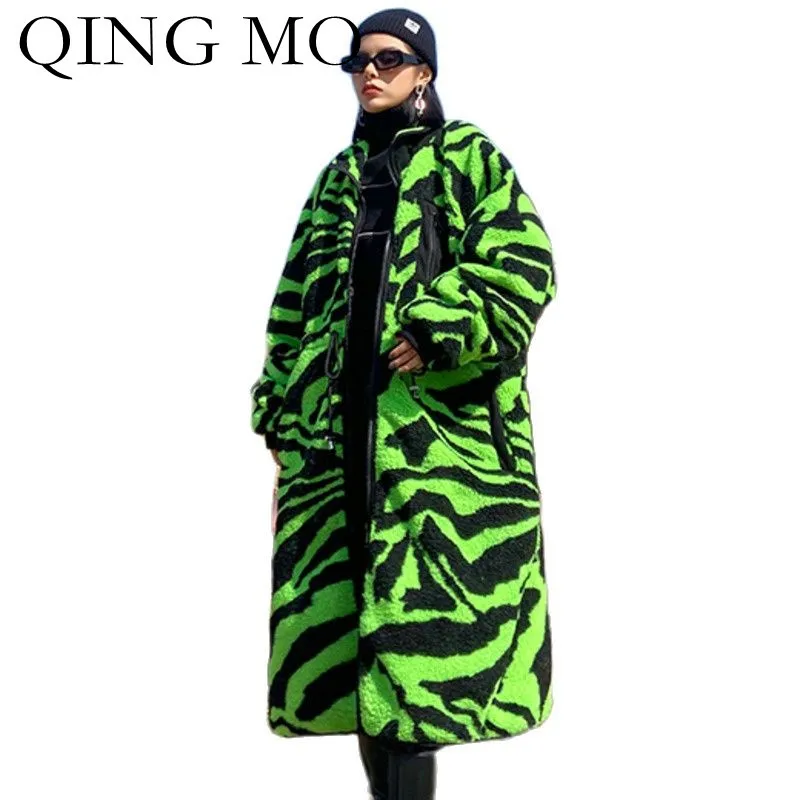 

Женское длинное кашемировое пальто QING MO, длинное стеганое пальто с утолщенной талией, модная ветровка в полоску, ZWL231, Осень-зима 2021