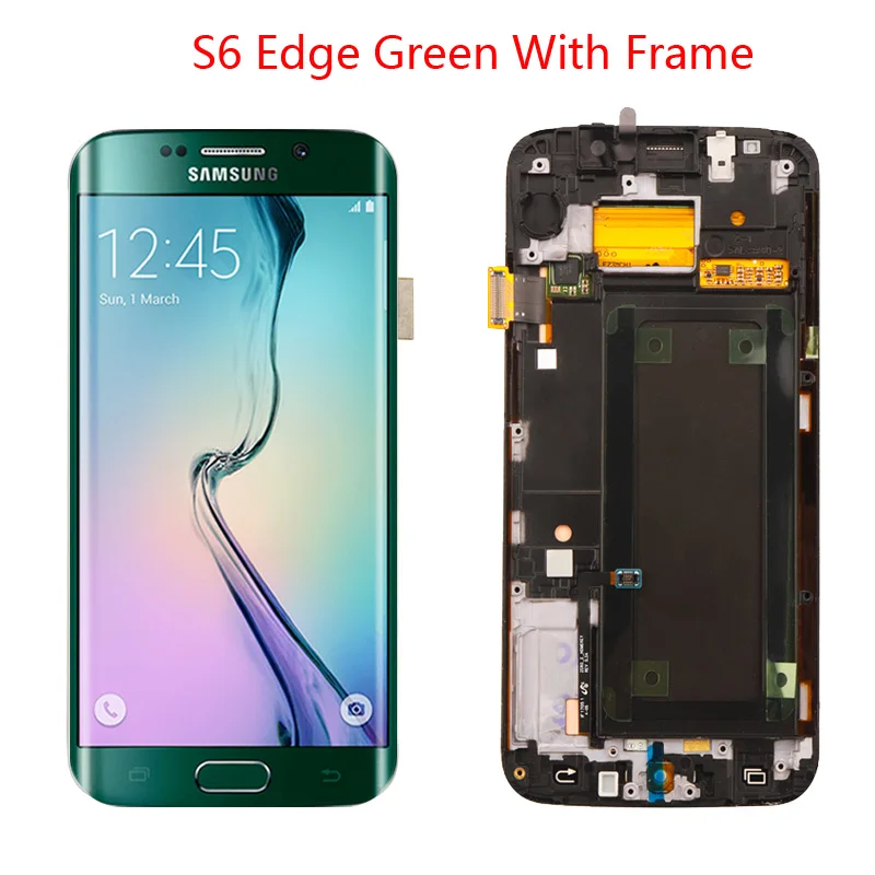 Green with Frame 5,1 ''lcd Super AMOLED дисплей для SAMSUNG Galaxy s6 edge дисплей G925 G925F ЖК дигитайзер сборка с рамкой - Цвет: Green with Frame