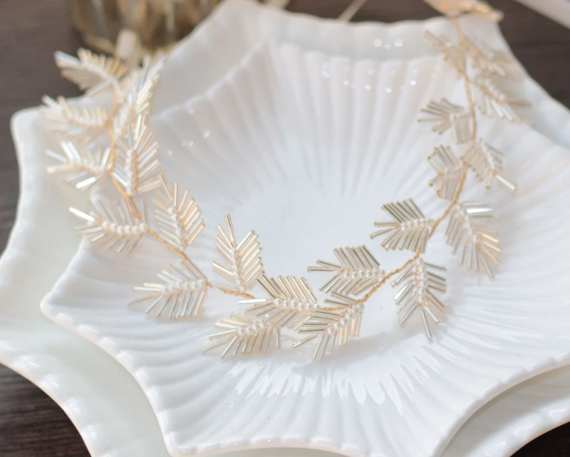 Золото головные уборы с жемчугом тиара ручной работы свадебные ободок для волос