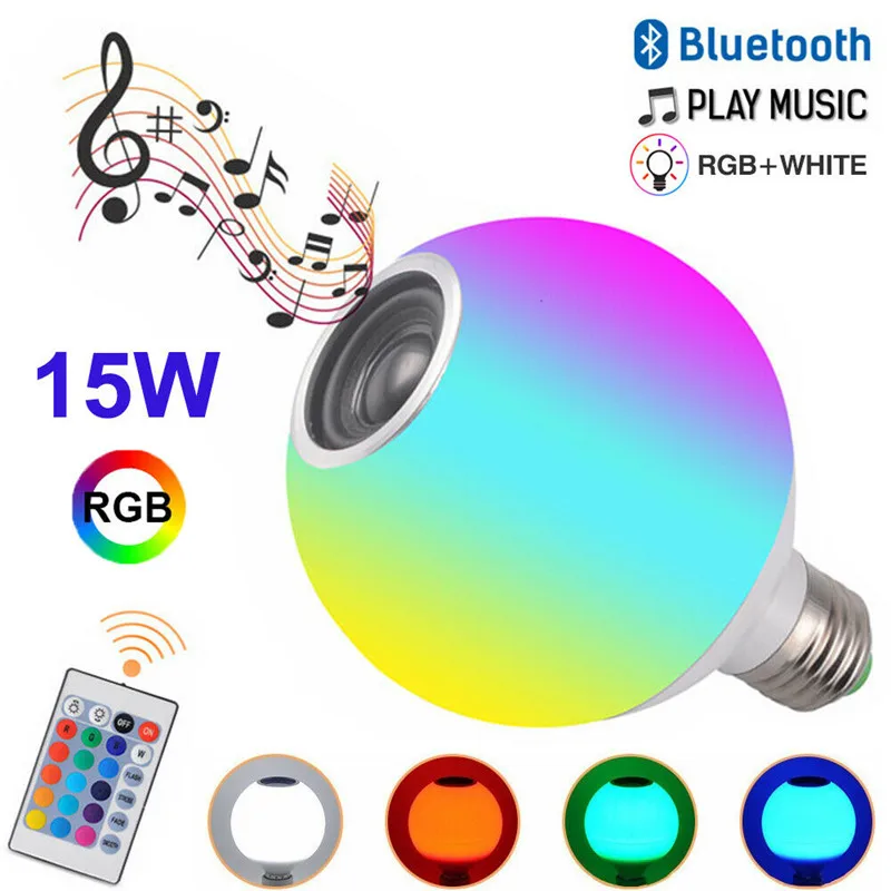 Смарт RGBW E27 лампа Bluetooth 4,0 аудио колонки лампа с регулируемой яркостью светодиодный беспроводной Музыкальные лампочки светильник изменение цвета пульт дистанционного управления