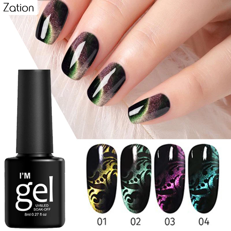 Zation 5D Магнитный кошачий глаз УФ гель хамелеон лак синий фиолетовый драгоценный