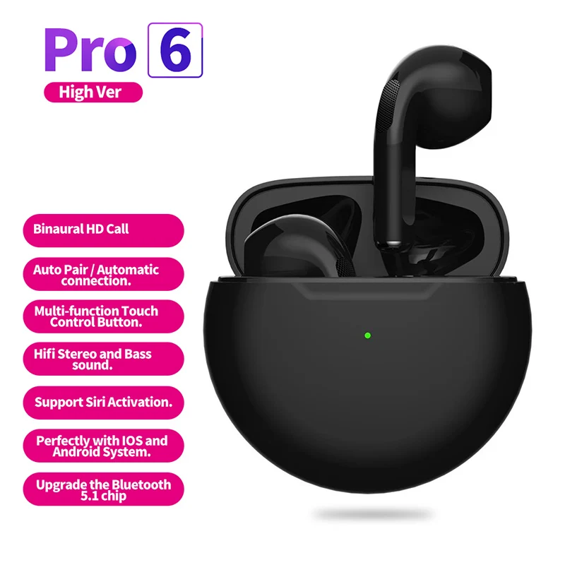 

Pro 6 TWS Bluetooth Earphone Wireless Headphones Earbuds with Mic for All Smart Phone Apple IPhone PK I90000