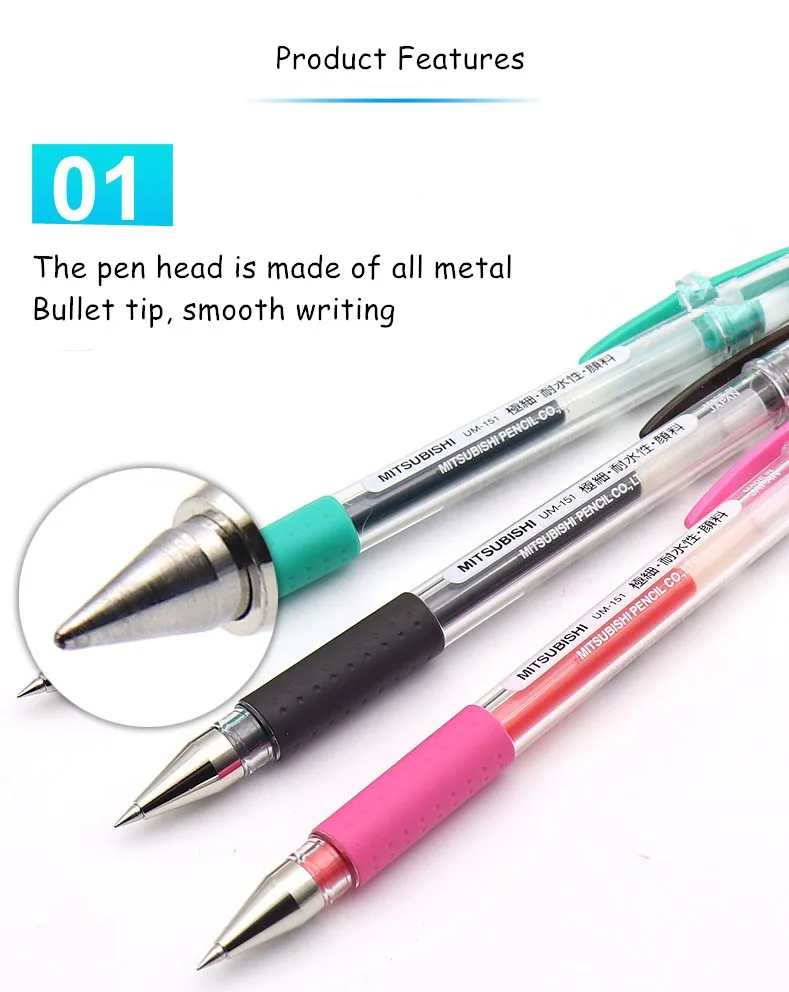 

10pcs Uni UM-151 Gel Pen Signature Pens 0.38mm Bullet Point 20 Colors Optional Student Writing Graffiti Office School Supply