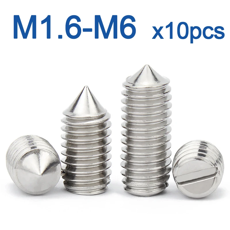 10 шт./лот набор конусных безголовых болтов M1.6 M2 M2.5 M3 M4 M5 M6 M8 M10 из нержавеющей стали