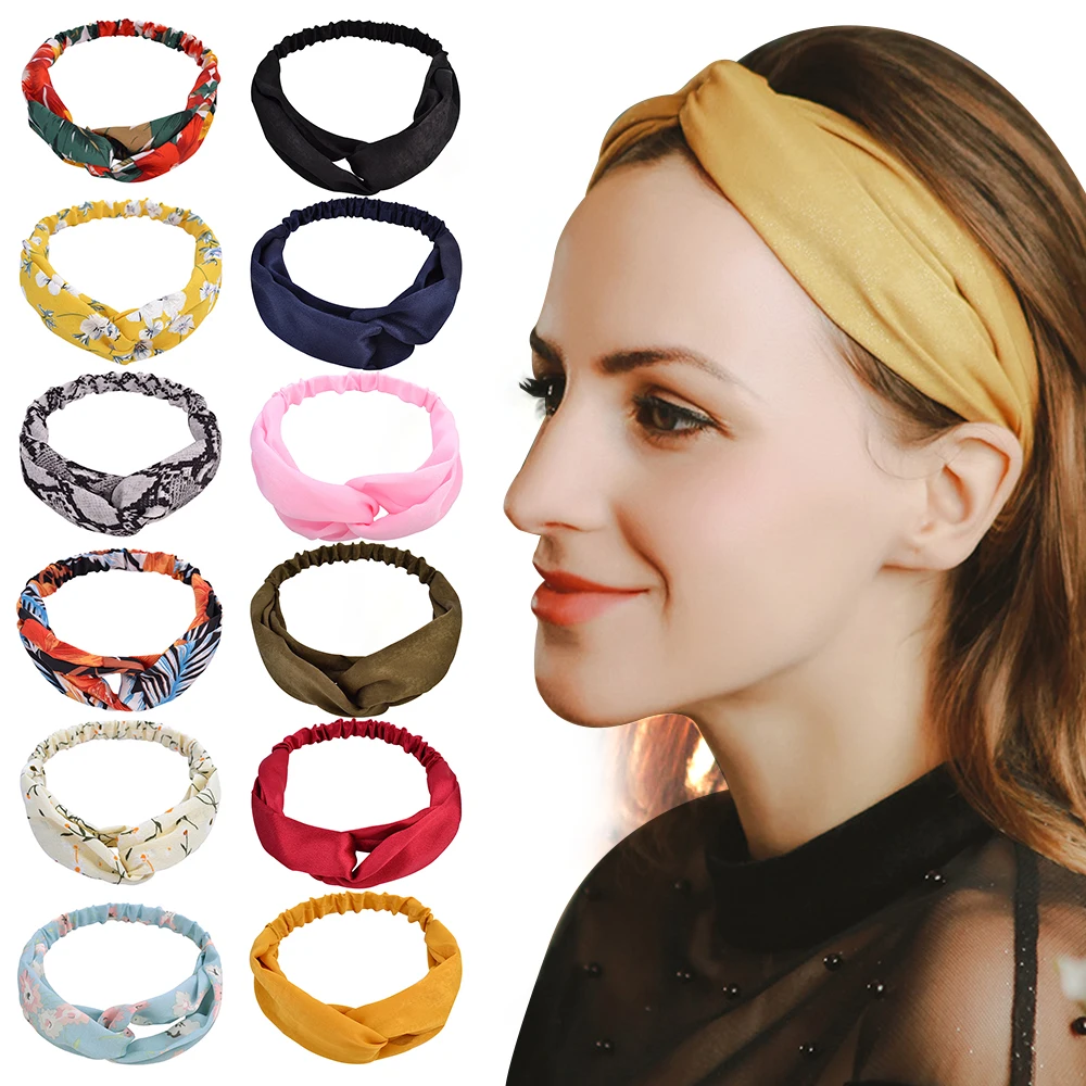 Эластичная Повязка на голову в стиле бохо с цветочным принтом перекрестная