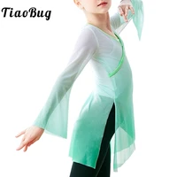 chinese folk classical dance clothese kids girls long sleeves flowing body rhyme gauze tops dancer practice performance costume