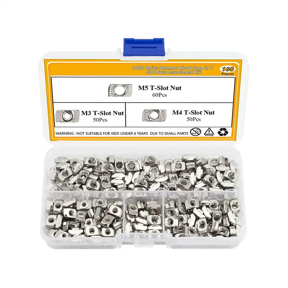 

160pcs M3 M4 M5 T-Slot Nut Assortment Kit Nickel Coated T-Slot Hammer Head Nuts Fasteners