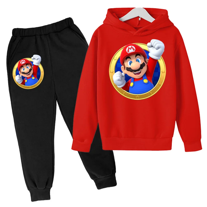 

2021 New 4-14 years old kids sportswear hoodie+pants mario brothers boys and girls long sleeve spring and autumn winter suit