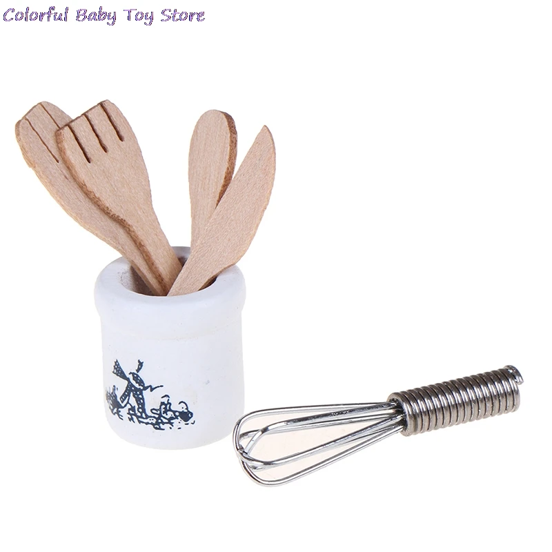 

Wooden Knife And Fork Metal Whisk Jar Set Dollhouse Miniatures 1:12 Accessories Doll House Mini Kitchen Accessories