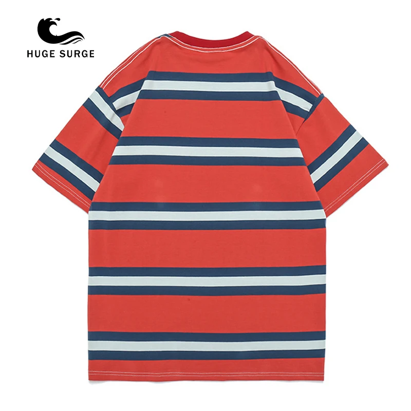 

Harajuku Fashion Street Casual Men Baggy Cotton Stripes Short Sleeve Tees Tops Male Popular Logo Vintage Lovers T-shirt