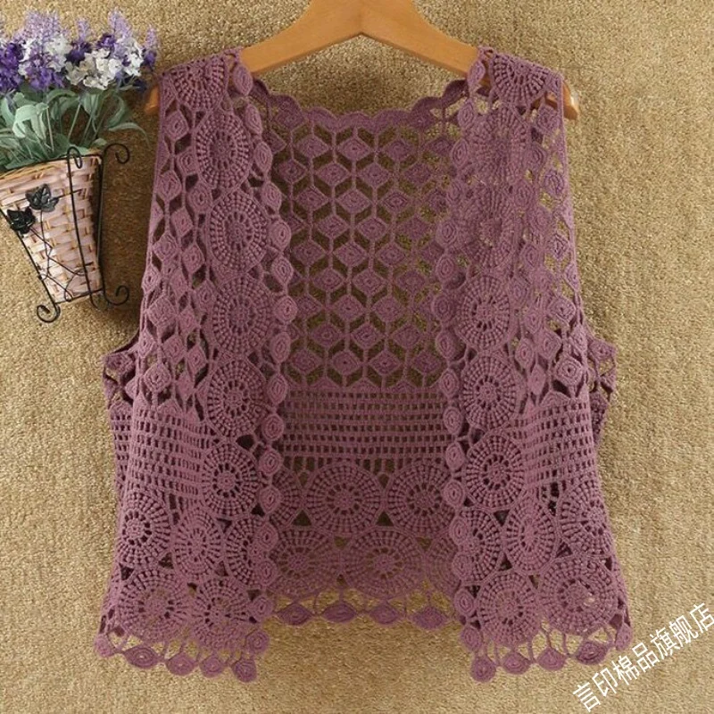 Весенне-Летняя Сексуальная кружевная майка с вырезами жилет без рукавов женская