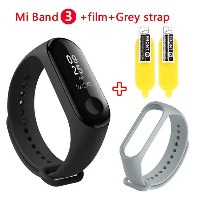 Origina Xiaomi mi Band 3 Смарт-Браслет фитнес-браслет mi Band 3 сенсорный экран частота сердечных сокращений смарт-браслет для Android IOS - Цвет: add grey strap