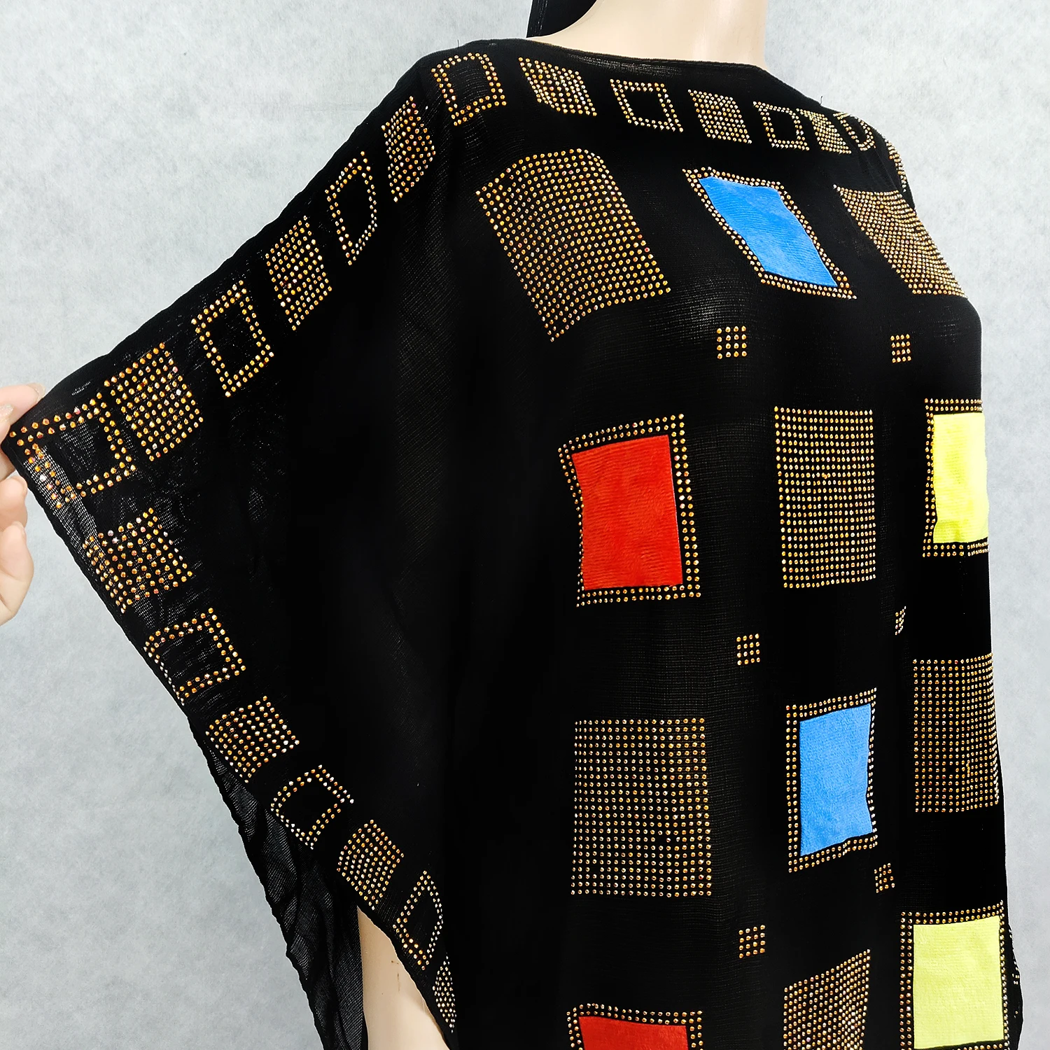 

African Dresses Kaftan Abaya Islamic Clothes Colorful Velvet Fashion Diamond Boubou Cotton Turban Long Dress For Lady GH517