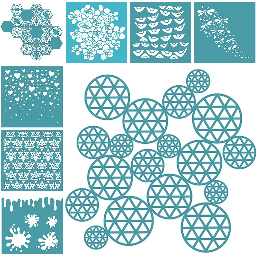 

8Pcs/Set Geometric Figures New Arrival Plastic Stencil Template For Scrapbooking Embossed Paper Card Decoration Craft Stencil