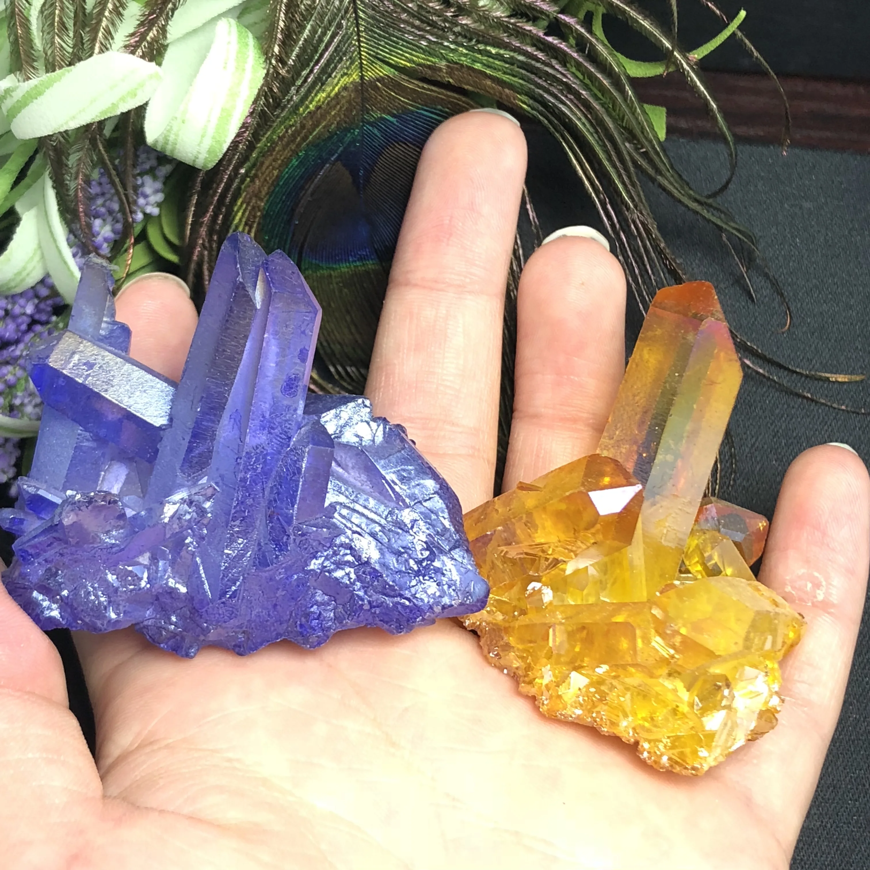 2 шт. красивый аура Кристалл кластер Ангел Аура титановый Кварцевый Потрясающие