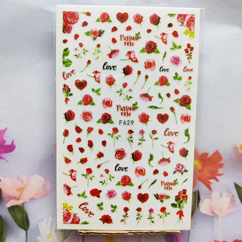 3D наклейки для ногтей весна осень красный цветок розы наклейка с лепестками