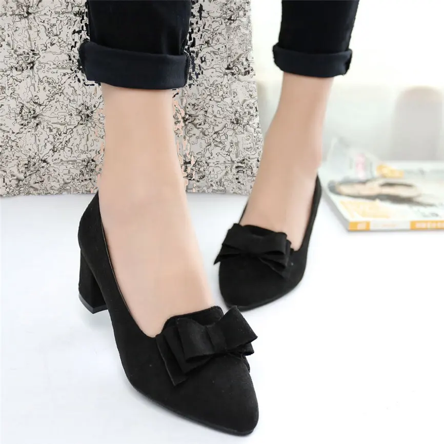 

New Women Shose Women's Bowknot Suede Thick High Heels Casual Pointed Toe Fashion Shoes Sexy Style Shoes for Women Ladies Shoes