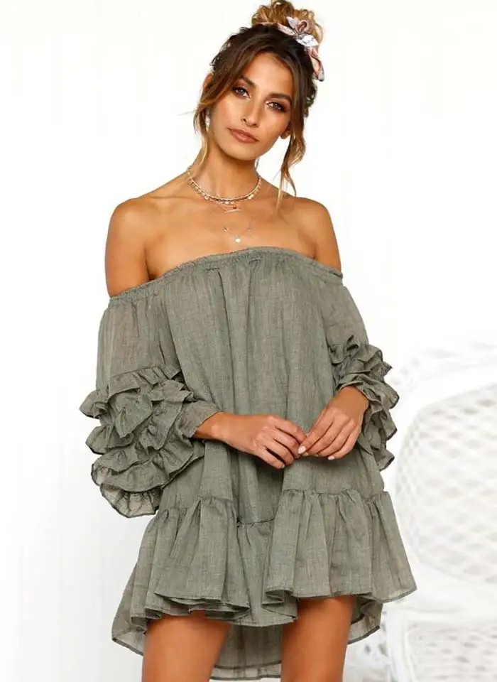 

Boho Party Dress Summer Women Backless Sexy Off Shoulder Mini Beach Sundress Casual Ruffles Streetwear Dress Vestidos