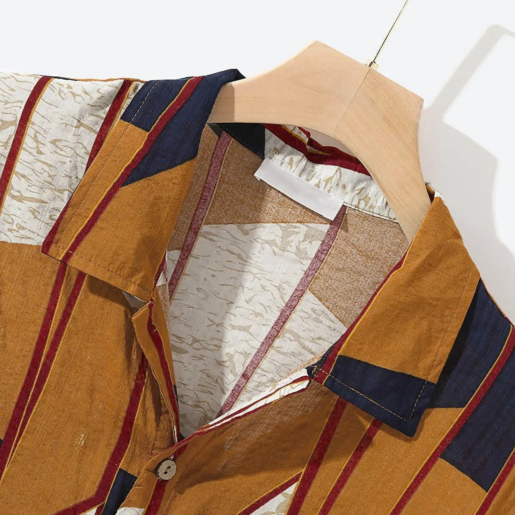 KANCOOLD Shirt Mens Fashion Colorful Chest Pocket Short Sleeve Turn Down Collar Loose Shirts Vintage Hip Hop Beach Blouse Jun15 | Мужская