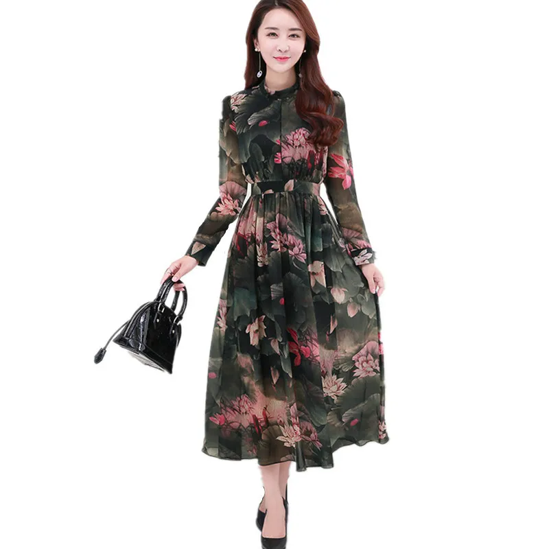 Пышное женское летнее платье с рукавами в стиле ретро весна 2020 цветочным принтом