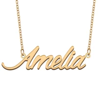 amelia name necklace for women stainless steel jewelry 18k gold plated alphabet nameplate pendant femme mother girlfriend gift