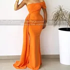 Потрясающее платье-Русалка оранжевое платье для выпускного вечера с полосками на одно плечо в пол, женское платье знаменитости с красной ковровой дорожкой