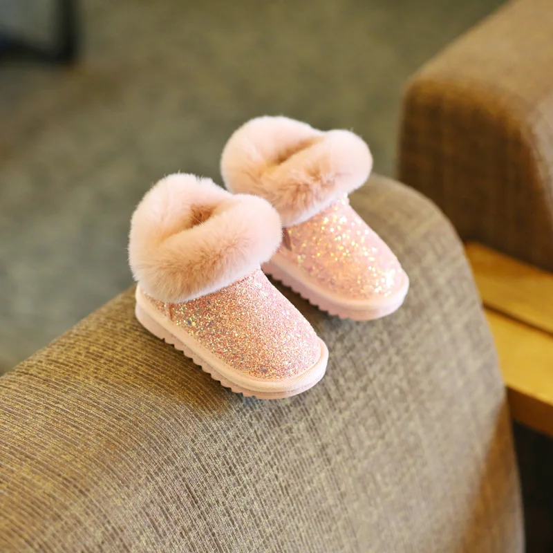 Зимние сапоги для девочек модные с мехом обувь младенцев зимние маленьких