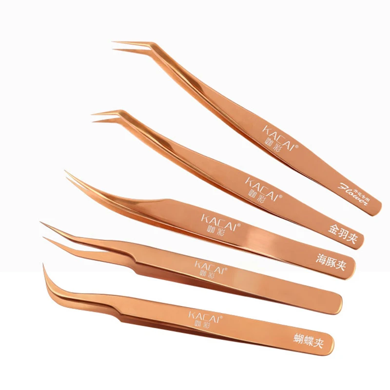 5PC KACAI stainless steel Mink eyelash extension tweezers professional Volume Eye Lashes Tweezers make up tool eyebrow tweezer - Цвет: 5PC