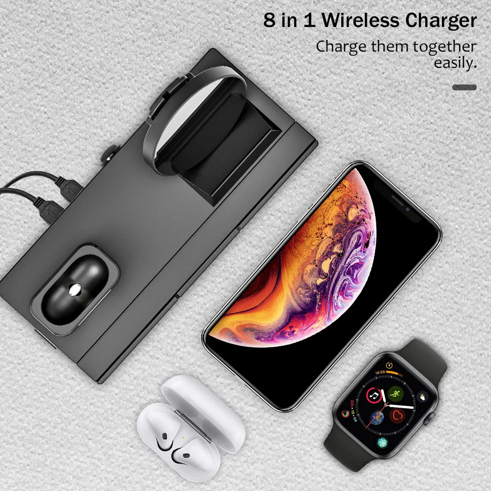 Беспроводной Зарядное устройство подставка для iPhone AirPods Apple Watch док станция