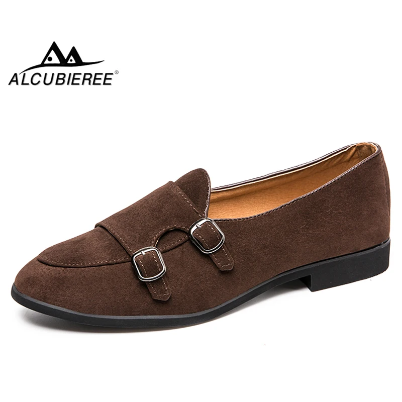 Модные мужские туфли ALCUBIEREE с двойными ремешками замшевые оксфорды из коровьей