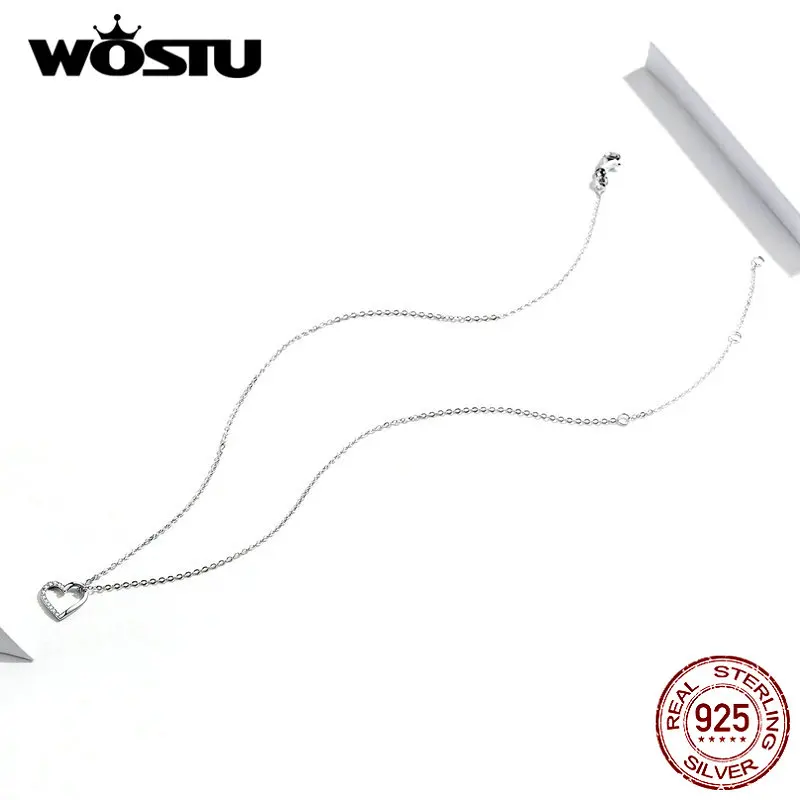 WOSTU 100% Настоящее серебро 925 пробы ожерелье в форме сердца для женщин модное