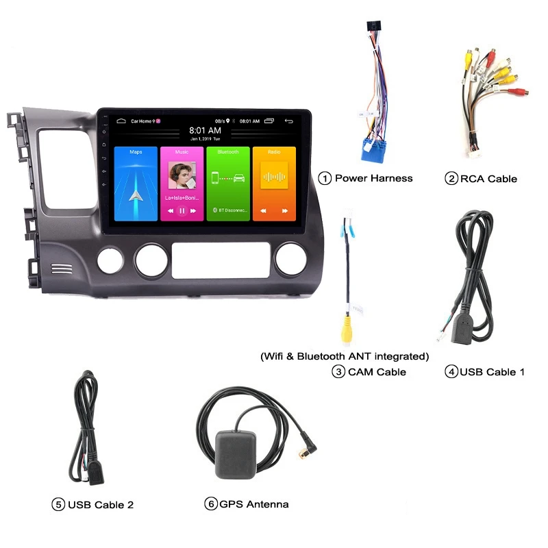 

10 Inch 2 Din Android 10.0 Car MP5 Player Stereo Radio 2+16GB Wifi Bluetooth GPS Navigation for Honda Civic 2004-2011