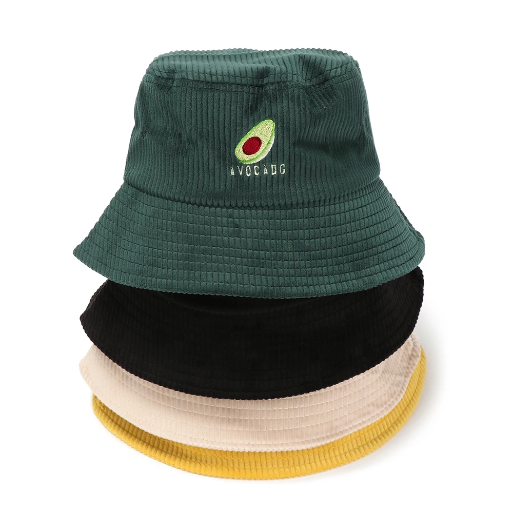 Летняя Вельветовая шапка с вышивкой авокадо и большими полями женская в стиле хип хоп для рыбака уличная
