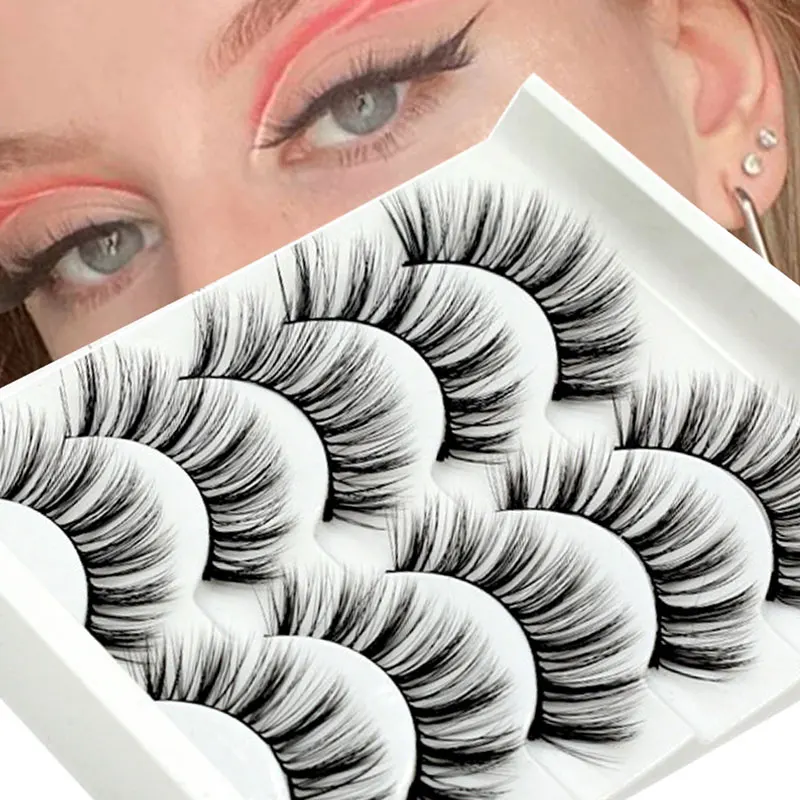 

5Pairs False Eyelashes Soft Synthetic Hair 3D Lashes Wispy Fluffy Lashes Eyelash Extension False Eyelashes Eye Makeup Tool