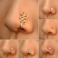 2021 punk original copper wire spiral fake piercing nose ring gold silver color clip nose ring crystal moon ear clip cuff bijoux