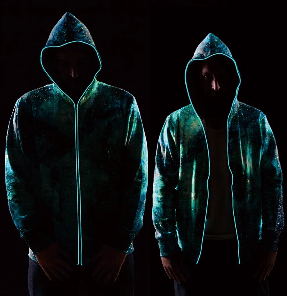 Светящееся пальто с капюшоном на молнии для мужчин и женщин Осеннее цветное
