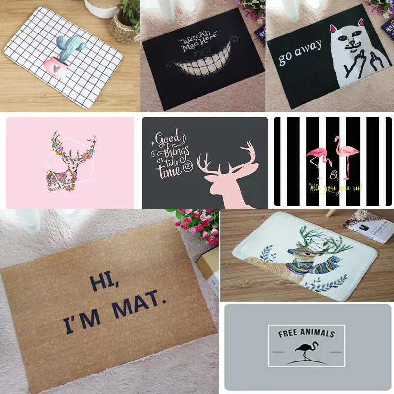 Креативный Противоскользящий коврик для двери ворсистый с принтом лося и кота