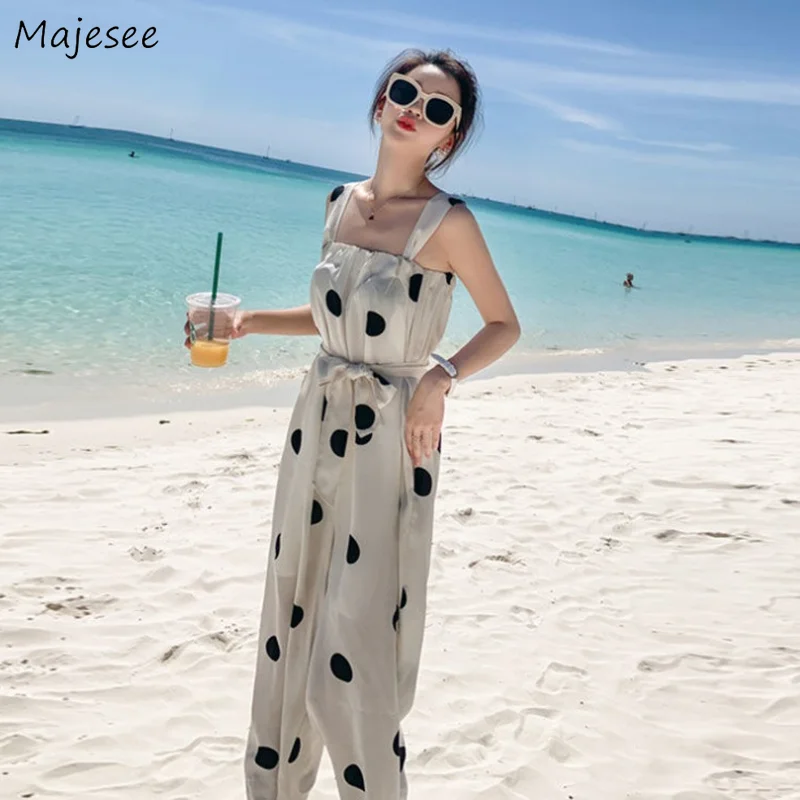 

Jumpsuits Women Spring New Dot Fashion Vintage Wide-leg Trousers Korean Style High Waist All-match Elegant Lady Daily Female Ins