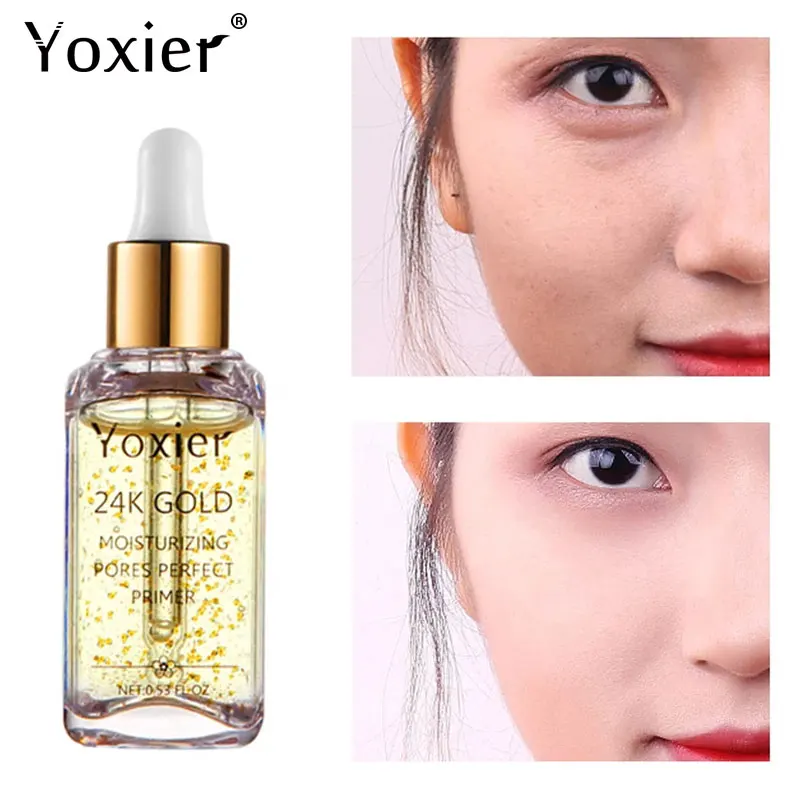 24K Gold Makeup Primer Serum Deep Moisturizing Nourish Glycerin Whitening Oil Control Exquisite Beauty Makeup Skin Care 15ml