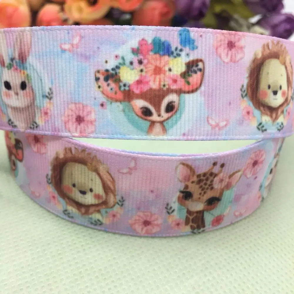 

1 "25MM Rabbit deer cute cartoon animal Thermal transfer Printed grosgrain ribbons, bow cap DIY accessories 20852