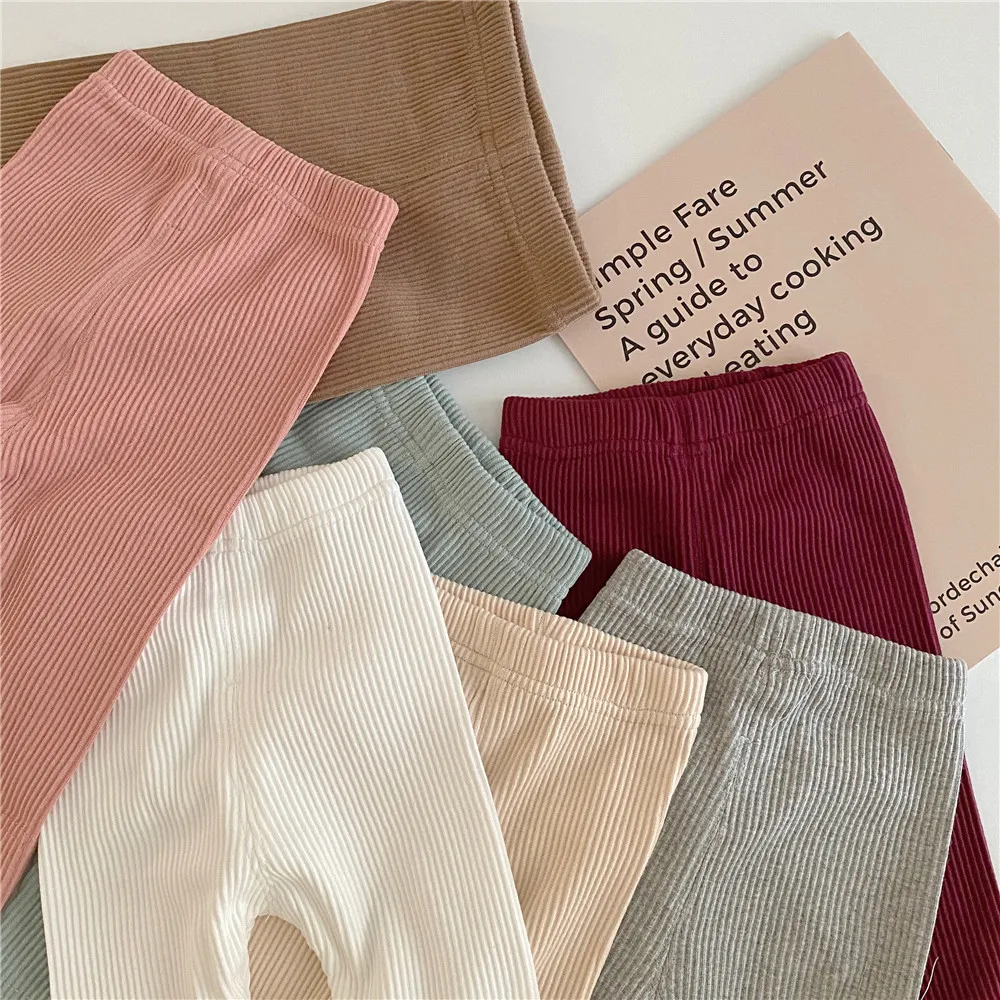 Mallas acanaladas de algod&oacute;n para beb&eacute;s y ni&ntilde;os, pantalones a rayas, informales, oto&ntilde;o-3
