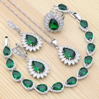925 sterling silver jewelry sets for women natural green cz white crystal wedding drop earringsnecklacebraceletpendantring