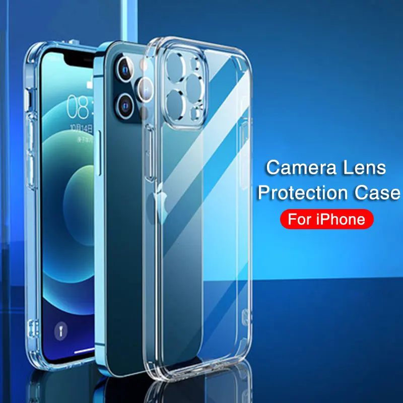 

TPU Soft Shockproof Phone Case For iPhone 11 12 13 Pro Max Mini Transparent Silicone Back Cover Case Camera Lens Protection Case