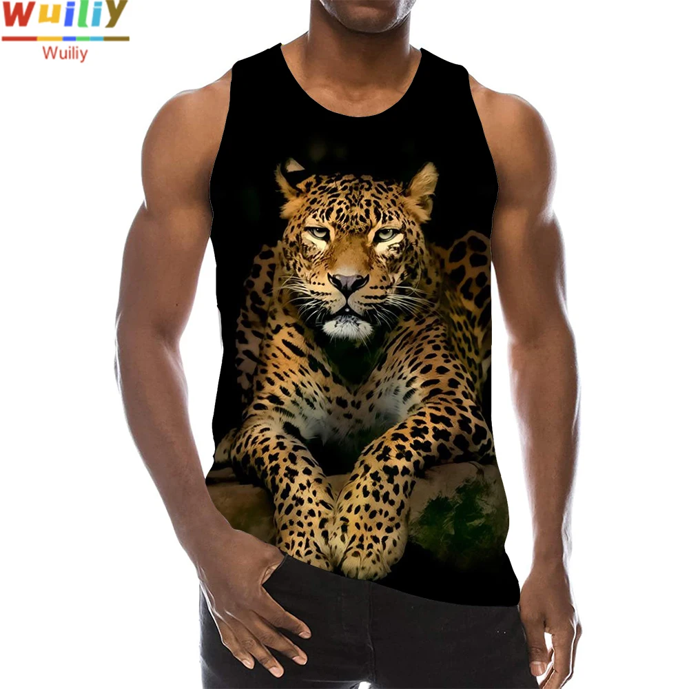 

Leopard Tank Tops For Men Summer Animal Graphic 3D Print Sleeveless Sport Gym Tops Novelty Beach Vest