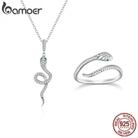 bamoer 925 sterling silver luxury brand snake pendant necklace adjustable band rings for women zhs205