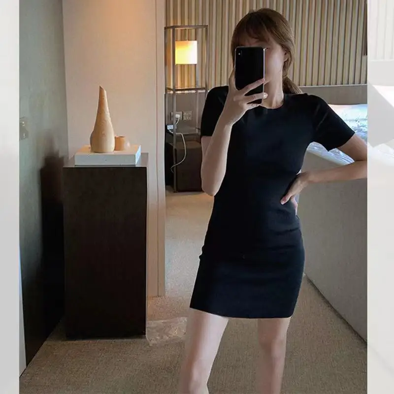 

Korean Summer Women Black Dresses Sexy Bodycon Short sleeve Party Club Dress For Women Casual All-match Elegant Slim Mini Dress